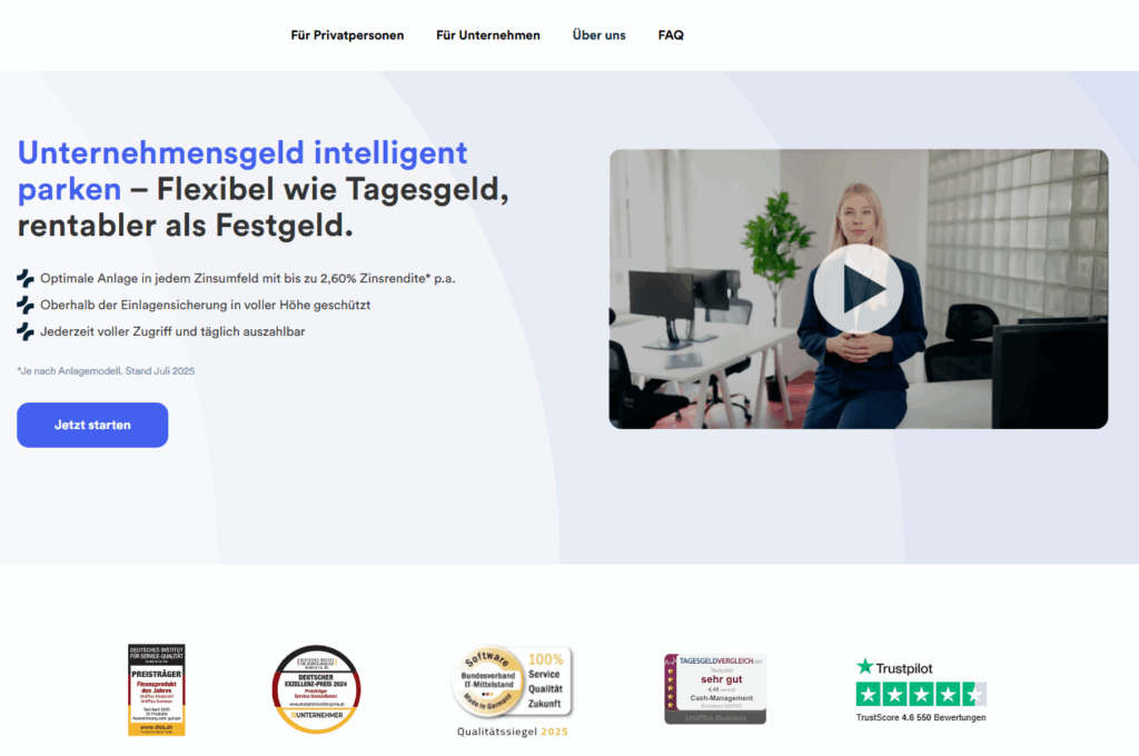 Screenshot der UnitPlus Business Website