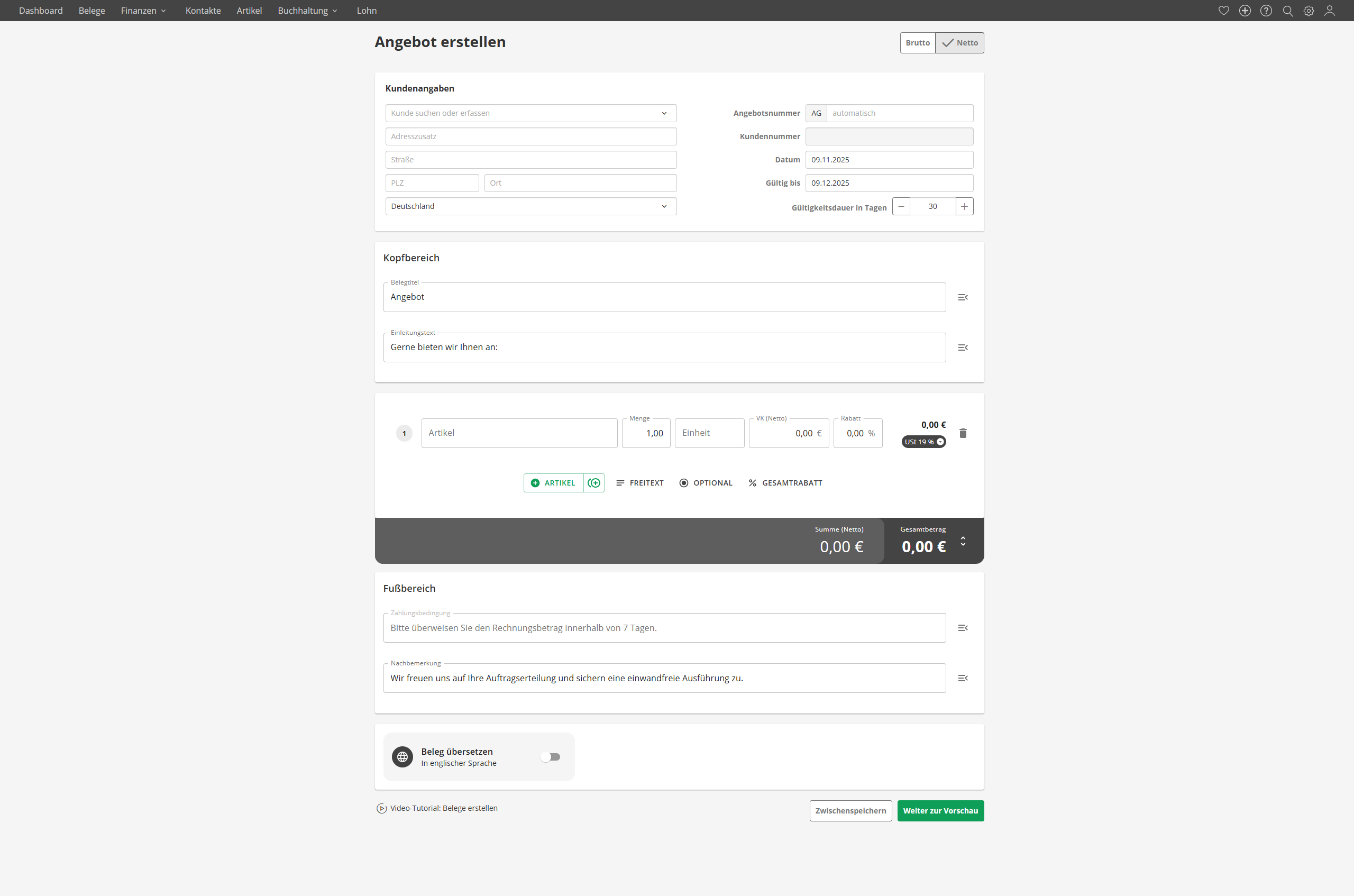Angebot erstellen mit Lexware Office